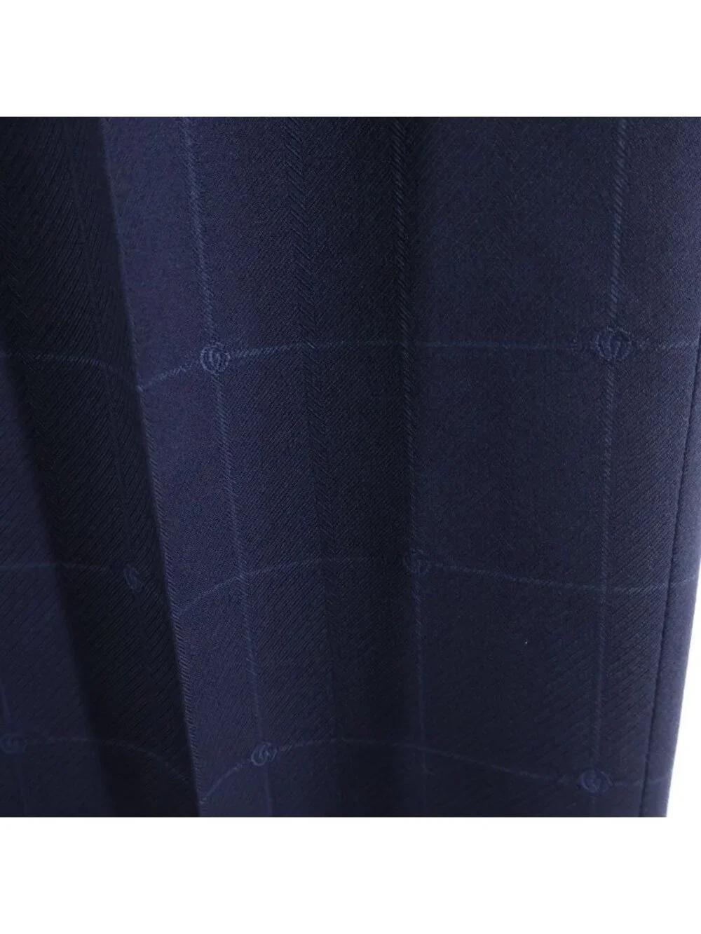 Gucci Pleated Wide Pants Trousers Check Wool GG Logo Navy